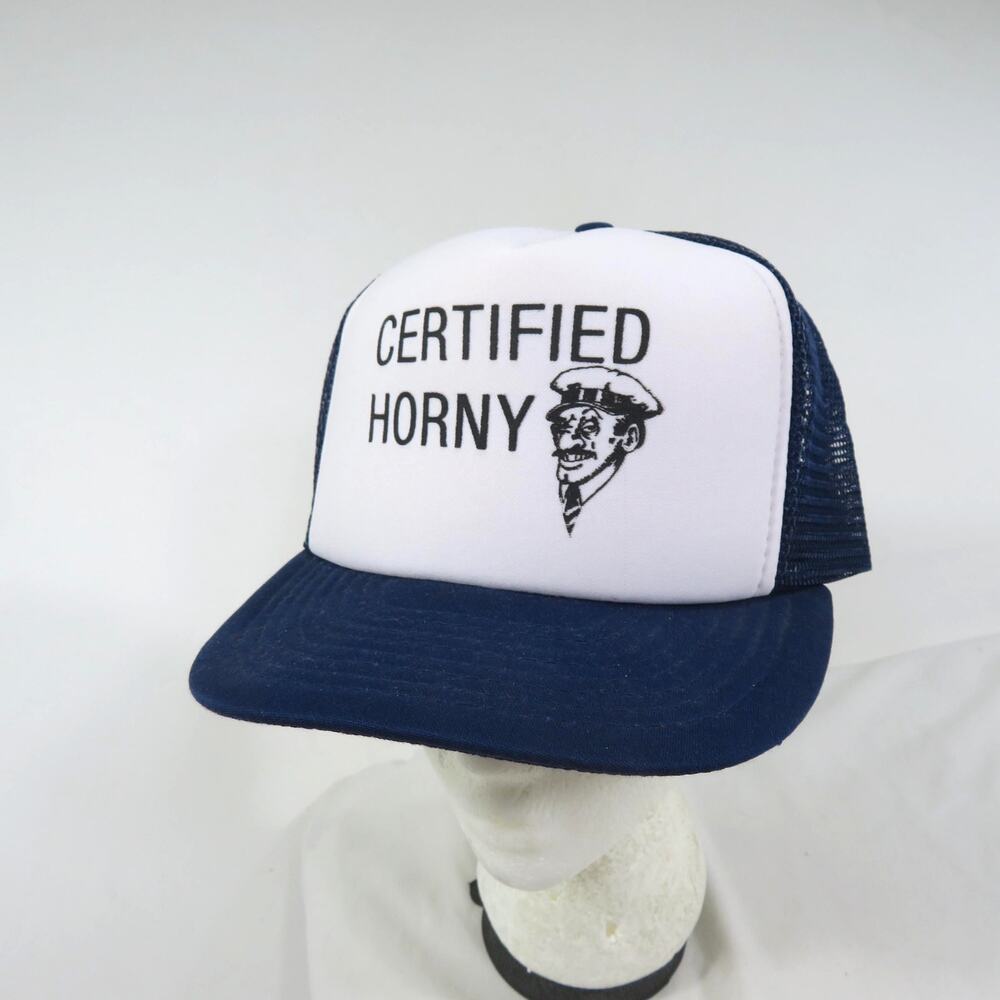 Funny Certified Horny Hat Trucker Cap Blue White Mesh One Sz Snapback NWOT